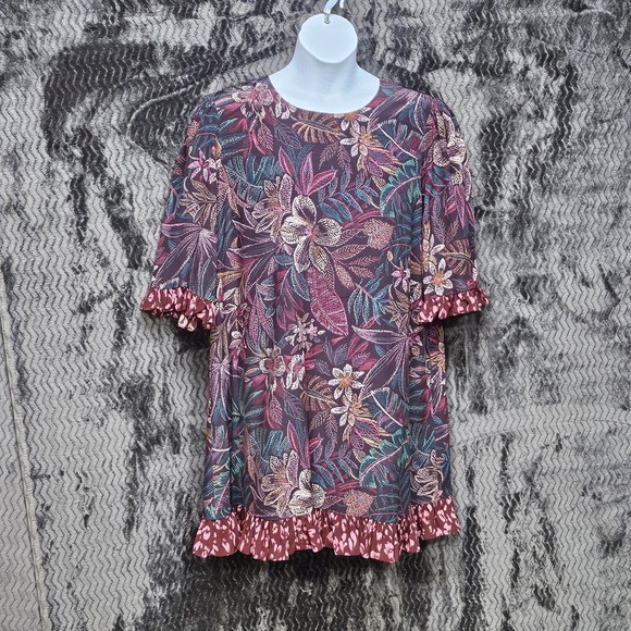Johnny Was Tops - Johnny Was Alicante Silk Tunic Dress XL Floral Tropical Cruise‎ Designer Luxury